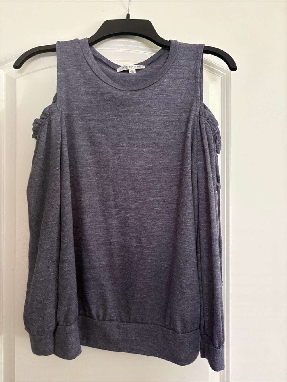 Cold-Shoulder Knit Top in heather slate blue
